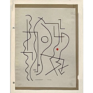WILLIAM FREDERICKSEN SIGNED PEN & INK DRAWING UNTITLED (ABSTRACT FACE RED DOT))