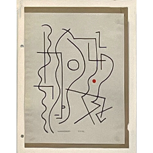 WILLIAM FREDERICKSEN SIGNED PEN & INK DRAWING UNTITLED (ABSTRACT FACE RED DOT)) WILLIAM FREDERICKSEN SIGNED PEN & INK DRAWING UNTITLED (ABSTRACT FACE RED DOT))