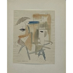 WILLIAM FREDERICKSEN SIGNED ACRYLIC & WATER COLOR DRAWING UNTITLED (TWO ABSTRACT FIGURES) WILLIAM FREDERICKSEN SIGNED ACRYLIC & WATER COLOR DRAWING UNTITLED (TWO ABSTRACT FIGURES)