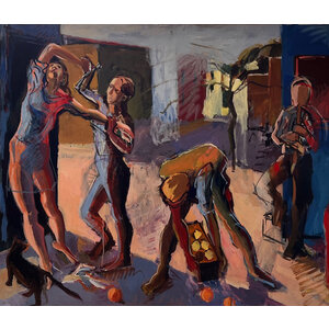 ORIGINAL OIL PAINTING OF COUPLE DANCING/MUSICIAN PLAYING