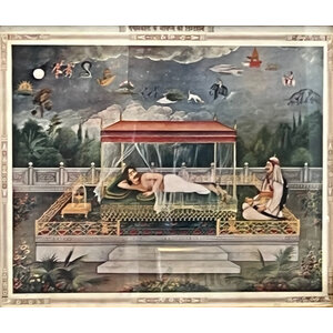 INDIAN PRINT HEAVENLY VISIONS OF SLEEPING MAN