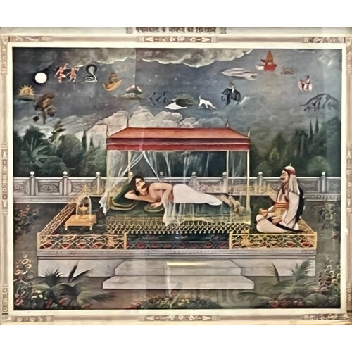 INDIAN PRINT HEAVENLY VISIONS OF SLEEPING MAN