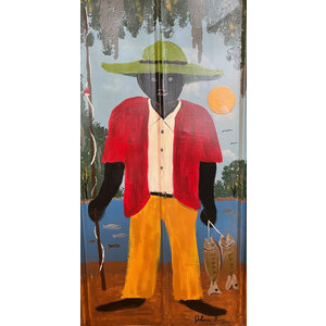 JOHNNIE GRINER SIGNED SALT WATER FISHING II PAINTED PANEL (GULLAH)