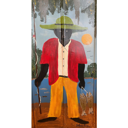 JOHNNIE GRINER SIGNED SALT WATER FISHING II PAINTED PANEL (GULLAH) JOHNNIE GRINER SIGNED SALT WATER FISHING II PAINTED PANEL (GULLAH)