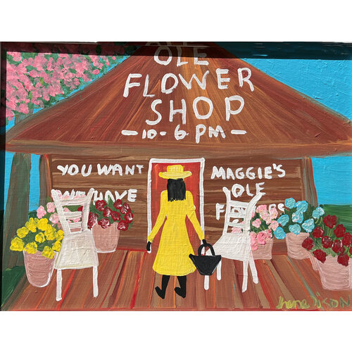 SIGNED GULLAH ART: OLE FLOWER SHOP (HOUSE OF FLOWERS) PAINTING SIGNED GULLAH ART: OLE FLOWER SHOP (HOUSE OF FLOWERS) PAINTING