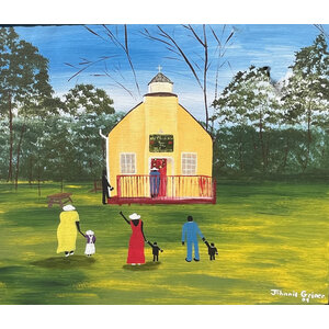 JOHNNIE GRINER SIGNED PAINTING CHURCH  IN YEMASSEE (GULLAH)