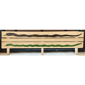 R. A. MILLER SIGNED WOOD PANEL WITH TWO SNAKES