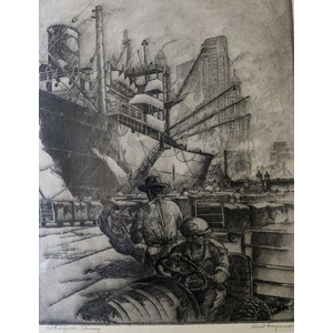 KENT HAGERMAN SIGNED ETCHING WHARFSIDE CHICAGO KENT HAGERMAN SIGNED ETCHING WHARFSIDE CHICAGO