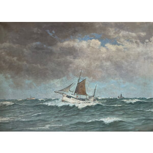 LAURITZ SORENSEN SIGNED OIL PAINTING ON CANVAS OF SAILING SHIPS