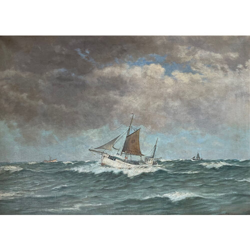 LAURITZ SORENSEN SIGNED OIL PAINTING ON CANVAS OF SAILING SHIPS LAURITZ SORENSEN SIGNED OIL PAINTING ON CANVAS OF SAILING SHIPS