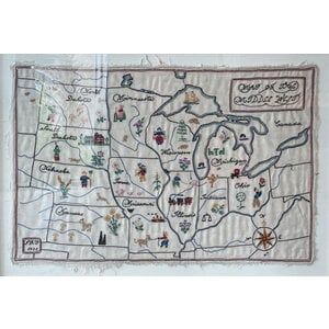 1932 HAND-EMBROIDERED MAP OF THE MIDDLE WEST