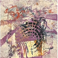 MELBA COOPER SIGNED BEE GEM PAINTING ON WOOD LARGE (6" x 6")