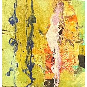 MELBA COOPER SIGNED BEE GEM PAINTING ON WOOD MEDIUM (5" X 5")