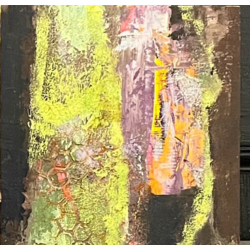 MELBA COOPER SIGNED BEE GEM PAINTING ON WOOD MEDIUM (5" X 5")