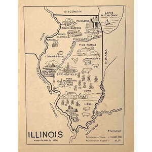 1950s MAP OF ILLINOIS COLORING BOOK PAGE