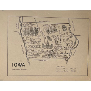 1950s MAP OF IOWA COLORING BOOK PAGE