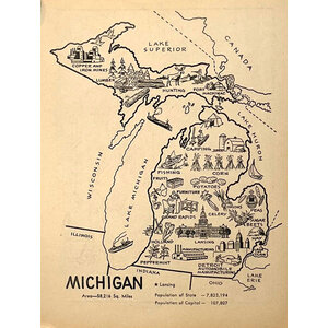 1950s MAP OF MICHIGAN COLORING BOOK PAGE