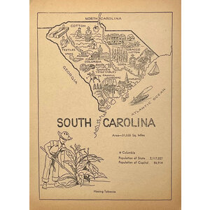 1950s MAP OF SOUTH CAROLINA COLORING BOOK PAGE