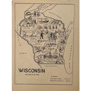 1950s MAP OF WISCONSIN COLORING BOOK PAGE