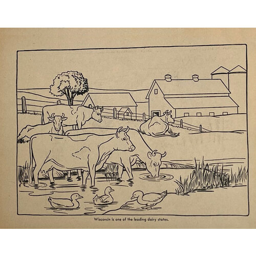 1950s MAP OF WISCONSIN COLORING BOOK PAGE