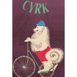 CYRK POLISH CIRCUS POSTER SAMOYED BIKING