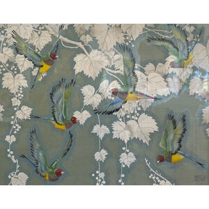 ROBERT REINHARDT VON LISKI SIGNED WATERCOLOR OF BIRDS AND LEAVES FRAMED