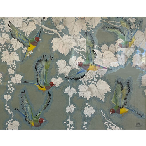 ROBERT REINHARDT VON LISKI SIGNED WATERCOLOR OF BIRDS AND LEAVES FRAMED ROBERT REINHARDT VON LISKI SIGNED WATERCOLOR OF BIRDS AND LEAVES FRAMED