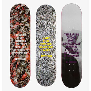 AI WEIWEI SIGNED SKATE DECK SET OF THREE: CRABS, SEEDS AND F*!?K