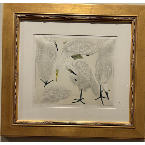 JAPANESE PRINT OF WHITE WADING BIRDS (NO. 1)