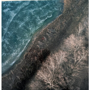 TERRY EVANS PHOTOGRAPH TREES AND WATER, EDGE OF GRAVEL PIT, McHENRY COUNTY