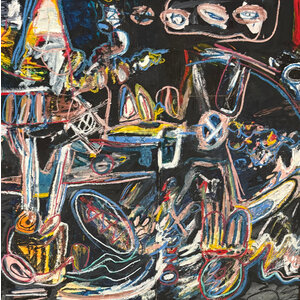 LARGE ABSTRACT PAINTING BLACK AND MULTI-COLORED LARGE ABSTRACT PAINTING BLACK AND MULTI-COLORED