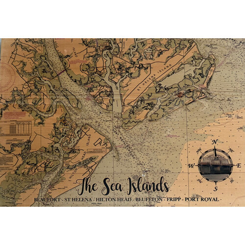 SEA ISLANDS WOOD NAVIGATION MAP SMALL SEA ISLANDS WOOD NAVIGATION MAP SMALL