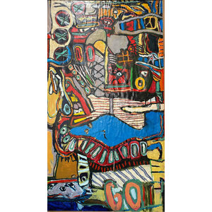 LARGE COLORFUL ABSTRACT PAINTING WITH WORD "GO" LARGE COLORFUL ABSTRACT PAINTING WITH WORD "GO"