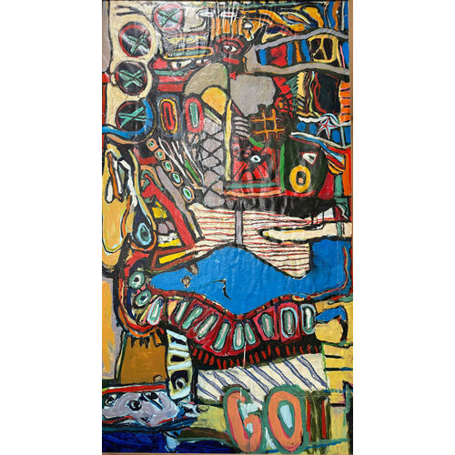 LARGE COLORFUL ABSTRACT  PAINTING WITH WORD "GO"