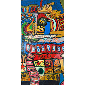 LARGE COLORFUL ABSTRACT PAINTING WITH WORD "BASEBALL" LARGE COLORFUL ABSTRACT PAINTING WITH WORD "BASEBALL"