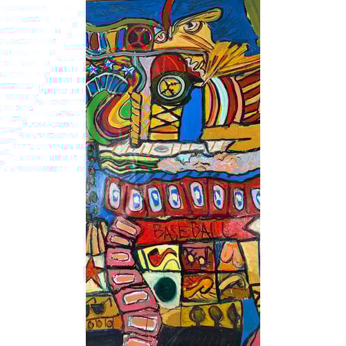 LARGE COLORFUL ABSTRACT PAINTING WITH WORD "BASEBALL" LARGE COLORFUL ABSTRACT PAINTING WITH WORD "BASEBALL"