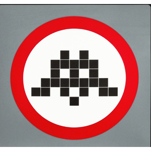 INVADER SIGNED WARNING (SILVER) NVDR PRINT INVADER SIGNED WARNING (SILVER) NVDR PRINT