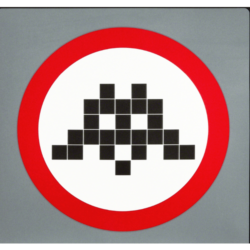 INVADER SIGNED WARNING (SILVER) NVDR PRINT INVADER SIGNED WARNING (SILVER) NVDR PRINT
