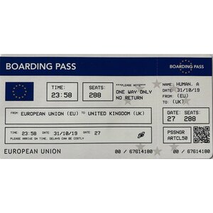 IMBUE BOARDING PASS EU TO UK ONE WAY ONLY NO RETURN