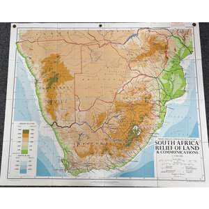 PHILIPS' SERIES OF COMPARATIVE WALL ATLASES: SOUTH AFRICA RELIEF OF LAND & COMMUNICATIONS MAP