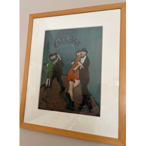 FELIPE PERSICO SIGNED PRINT OF COUPLES DANCING IN CAFE BAR - ARGENTINA