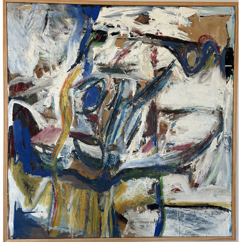 LARGE ABSTRACT PAINTING WHITE BROWN AND GOLD