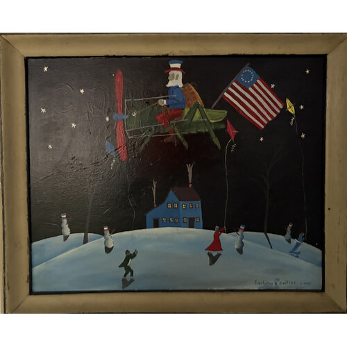SIGNED PRIMITIVE PAINTING WINTER NIGHT