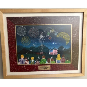 SIGNED  PRIMITIVE PAINTING FOURTH OF JULY ON WASHINGTON ISLAND WISCONSIN