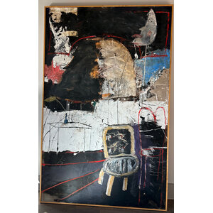 LARGE ABSTRACT PAINTING WITH CHAIR AND TABLE LARGE ABSTRACT PAINTING WITH CHAIR AND TABLE