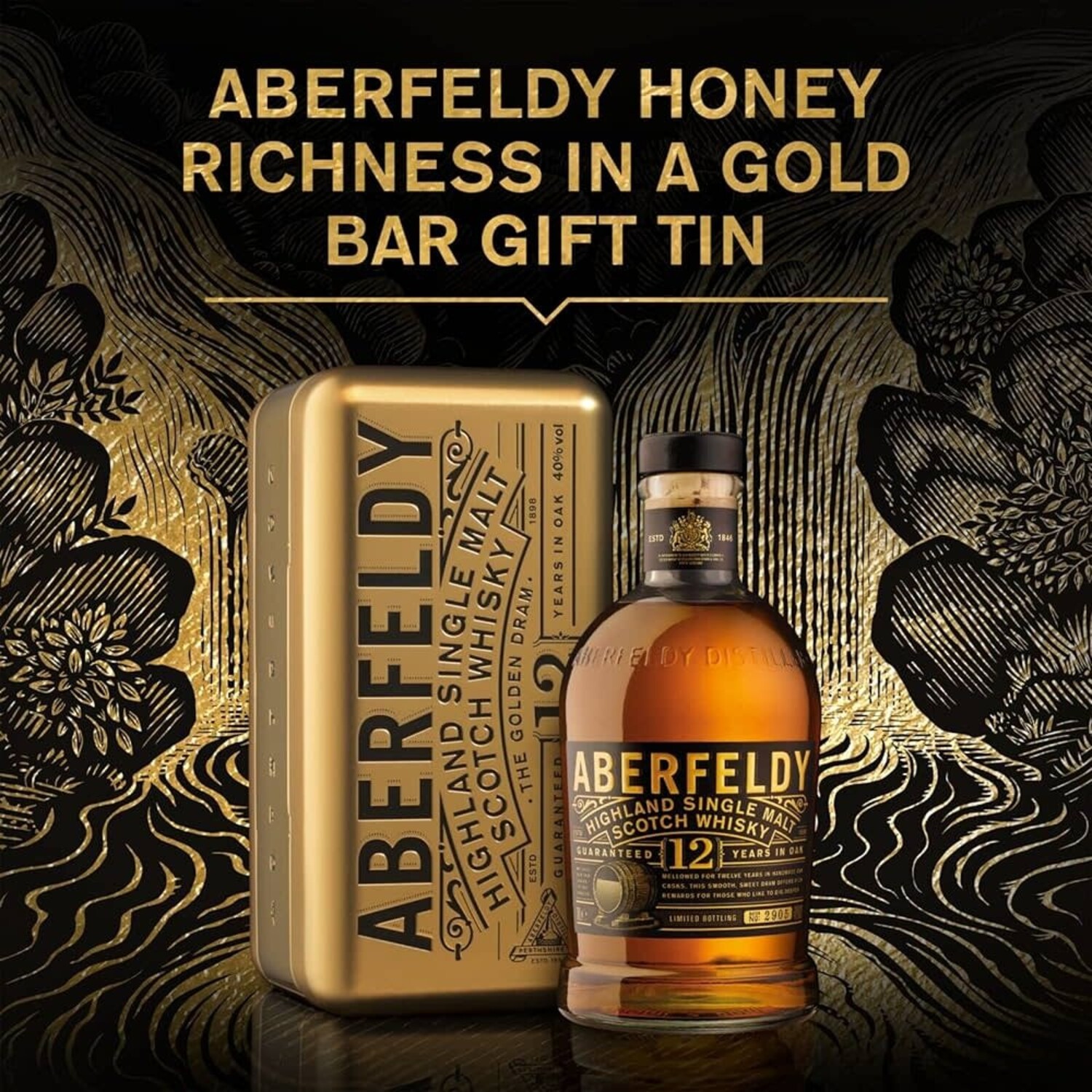 Aberfeldy 12 Year Old Single Malt Scotch Whisky Gold Bar Gift Pack