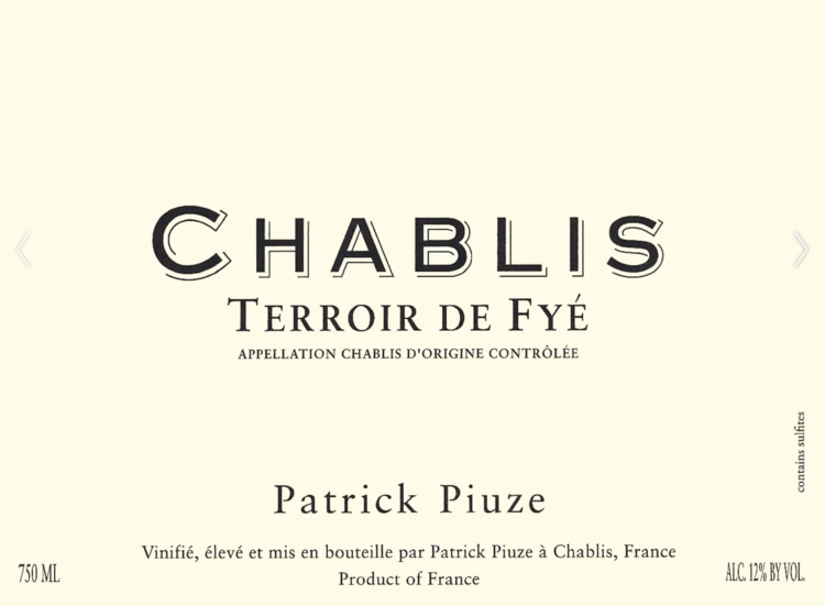 White Burgundy Chablis "Terroir de Fye", Patrick Piuze, Burgundy, FR, 2023