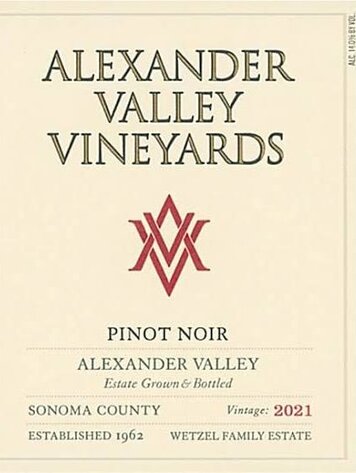 Pinot Noir Pinot Noir "Estate", Alexander Valley Vineyards, Sonoma County, CA, 2022