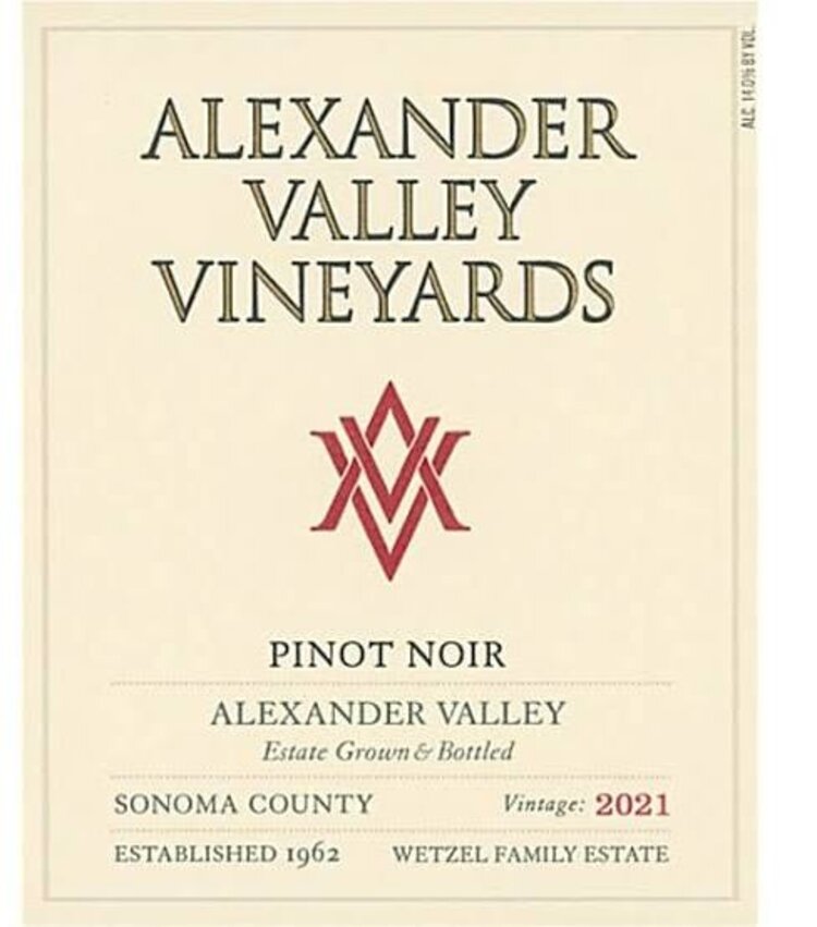 Pinot Noir Pinot Noir "Estate", Alexander Valley Vineyards, Sonoma County, CA, 2022