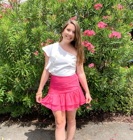 Ruched Ruffle Skirt Hot Pink